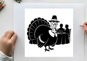 Pilgrim turkey silhouette at thanksgiving dinner table with family