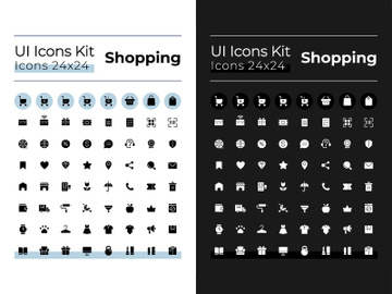 Shopping glyph ui icons set for dark, light mode preview picture