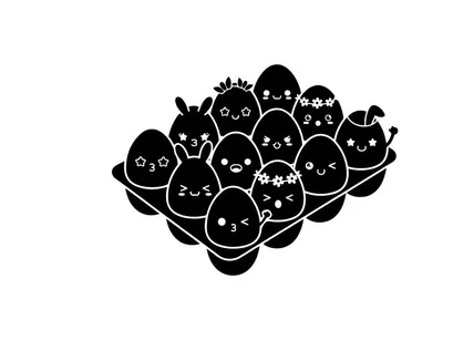 Silhouette of cartoon characters in a group with smiling faces