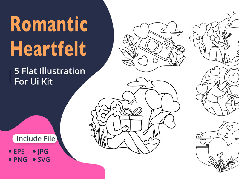 Valentines Day Line Art Illustration Pack Romantic and Heartfelt Designs