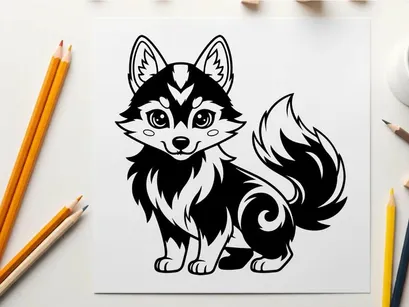 Cute husky dog sitting cartoon vector illustration