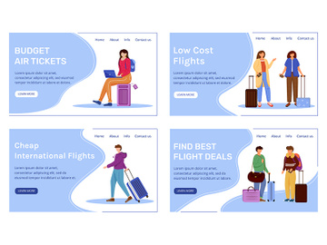 Budget tourism landing page vector template set preview picture
