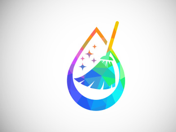 Low Poly Cleaning Service Logo Design Template, Cleaning Company Logo Sign Symbol. preview picture