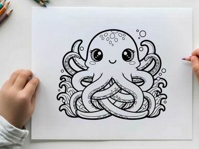 Cute cartoon octopus holding ring vector illustration