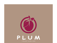 plum fruit logo with leaves, design of plum plantation, fruit shop, plum products, with simple vector editing