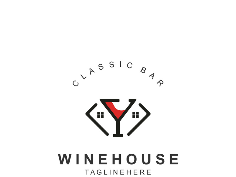 Wine house logo design cretive with drink glass and house template