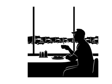 Man sitting in silhouette at a diner table by the window preview picture