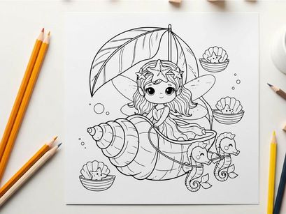Fairy with umbrella and mushrooms vector illustration