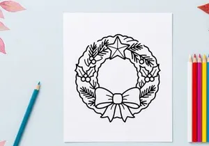 Weihnachtskranz-Linienkunst-Icon mit Stern und Schleife für Festtagsdesign und weihnachtliche Deko