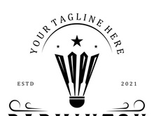 Modern Badminton logo design with Dynamic Shuttlecock and Racket, for championship, sport, sports shop, badminton school, business, company, tournament