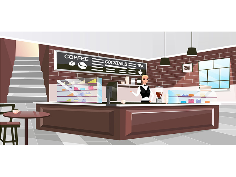 Coffee shop interior flat vector illustration