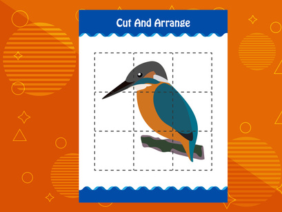 10 Pages Cut and arrange with a bird worksheet for kids. Educational game for children