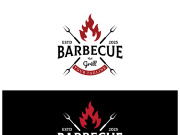 Simple Barbecue Vintage hot grill, with crossed flames and spatula. Logo for restaurant, badge, cafe and bar.vector