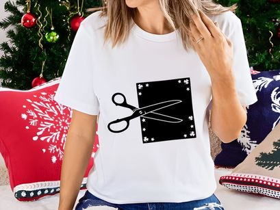 Open Scissors Cutting through Decorative Paper Adorned with Clovers and Stars, Ideal for Crafting, Seasonal Decor, and Creative Projects. Vector Icon.