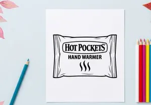 Hand warmer packet icon, isolated black and white line art illustration for winter design.