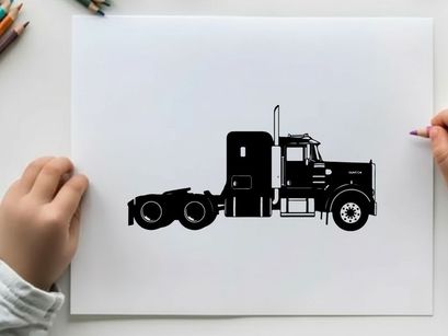 Silhouette of a semi truck tractor unit with sleeper cabin
