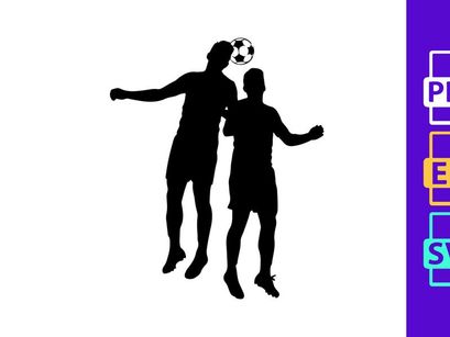 Two soccer players in mid air competing for the ball