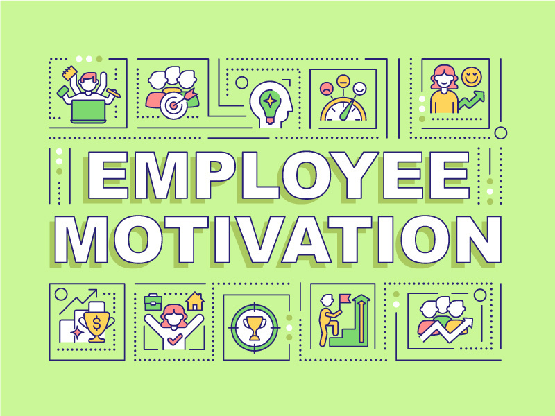 Employee motivation word concepts green banner