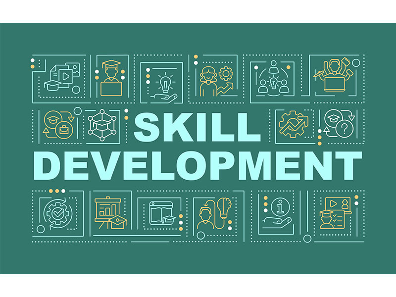 In demand skills for future word concepts dark green banner