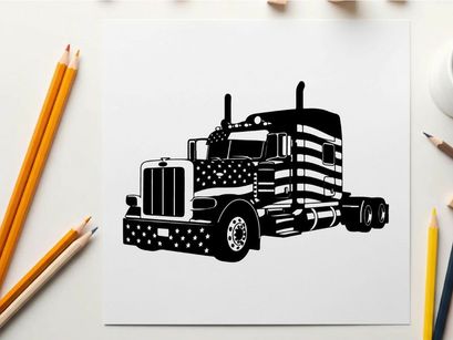American flag semi truck silhouette with patriotic design