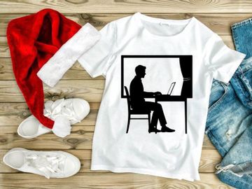 Freelancer working on laptop by sunny window at home office preview picture