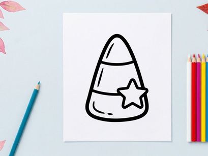 Candy corn icon with a star. Halloween sweet treat graphic design element.