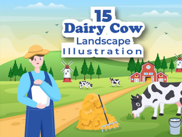 15 Dairy Cow at the Farmer Flat Illustration preview picture