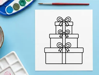 Stacked Christmas gift boxes icon with ribbons and bows for holiday design projects.