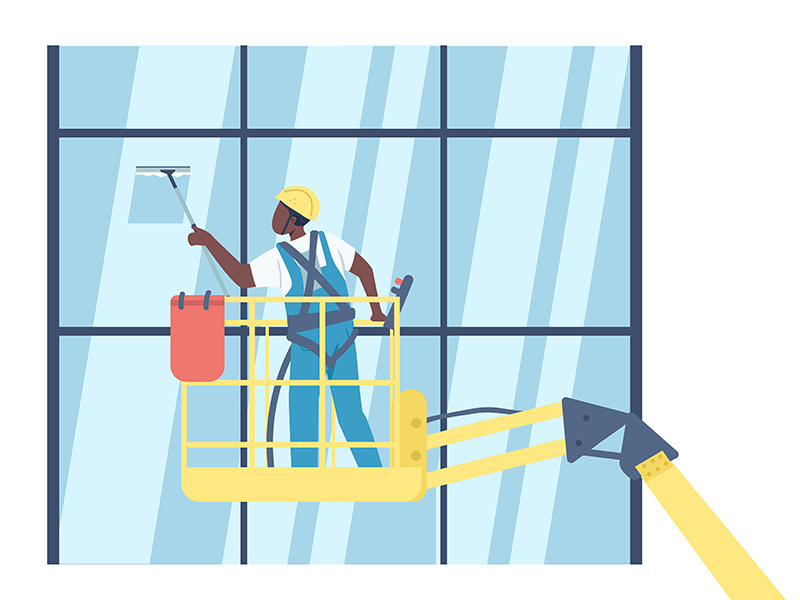 Cleaner washing windows flat color vector faceless character