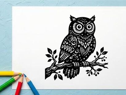 Ilustrasi Burung Hantu Hitam Putih untuk Desain dan Seni Kreatif