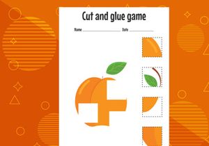 10 Pages Cut and glue game for kids with fruits. Cutting practice for preschoolers. Education page