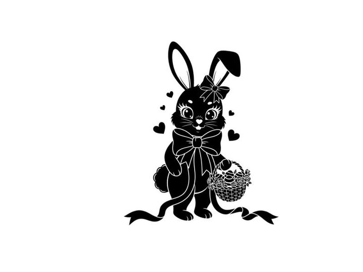Adorable silhouette bunny holding a bouquet with hearts