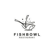 Fish Bowl logo with Chopstick, Japanese restaurant Poke Sushi Seafood unique design