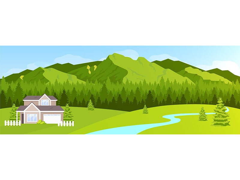 House in mountains flat color vector illustration