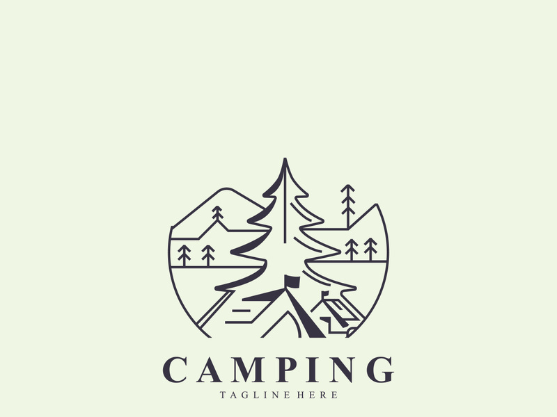 Camping logo or illustration monoline or line art style tent template design