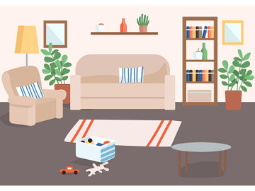 Family living room flat color vector illustration preview picture