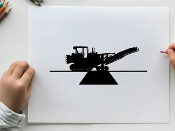 Silhouette of a road milling machine on a highway silhouette preview picture