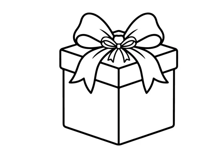 Ilustração de arte em linha de caixa de presente de Natal com laço para página de colorir de feriado.