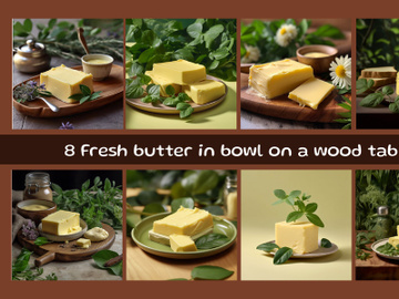 Fresh butter in bowl on a wood table preview picture
