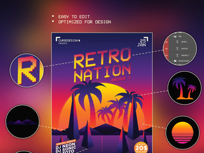 Retro Nation Arcade Flyer Template - PSD