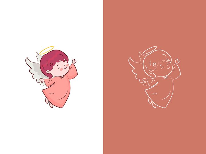 cute little girl angel hand draw doodle wings flying