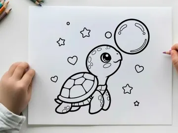 Cute turtle dreaming with moon stars vector illustration preview picture
