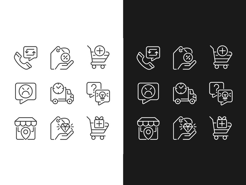Internet shopping features pixel perfect linear icons set