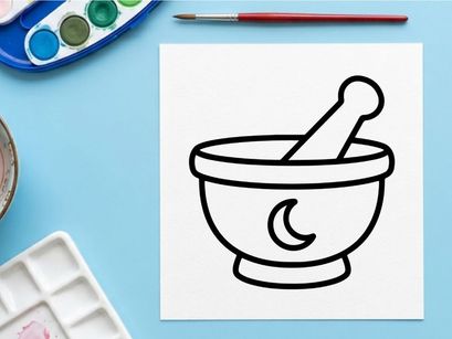 Mortar and pestle grinding herbs for natural remedies. Traditional apothecary tool for crushing spices and medicinal plants.