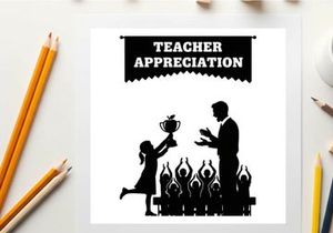 Teacher appreciation silhouette graphic with student and trophy