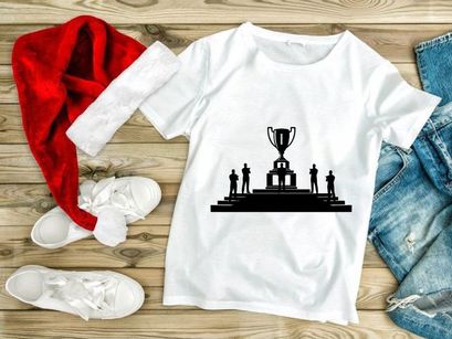 Championship trophy with silhouette of winners on podium steps