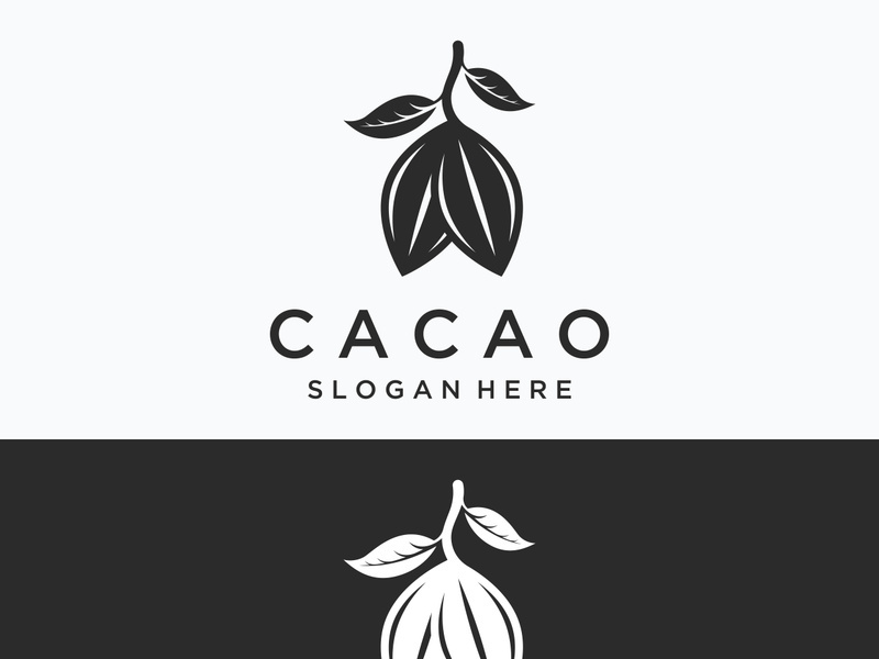 Chocolate cocoa pod plant logotype design, cocoa bean, exotic organic plant isolated background.