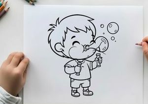 Cute boy blowing bubbles playful cartoon vector illustration