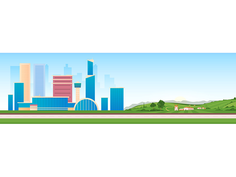 Urban and rural areas flat color vector illustration