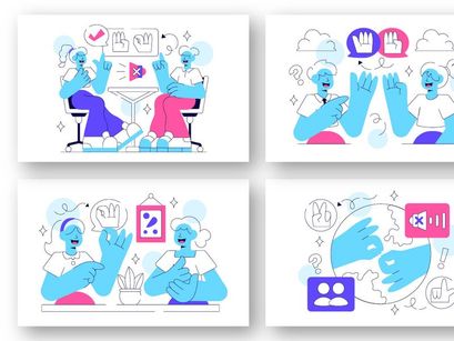 10 Sign Language Daily Interaction Illustration